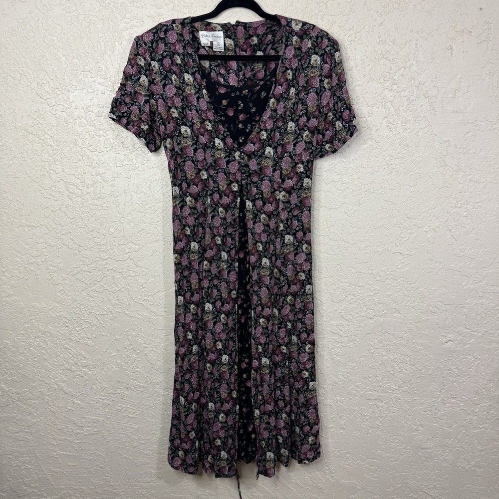 VTG 90s Floral Prairie Dress  Cottagecore Fairy Whimsigoth Crinkle Laceup Sz XS